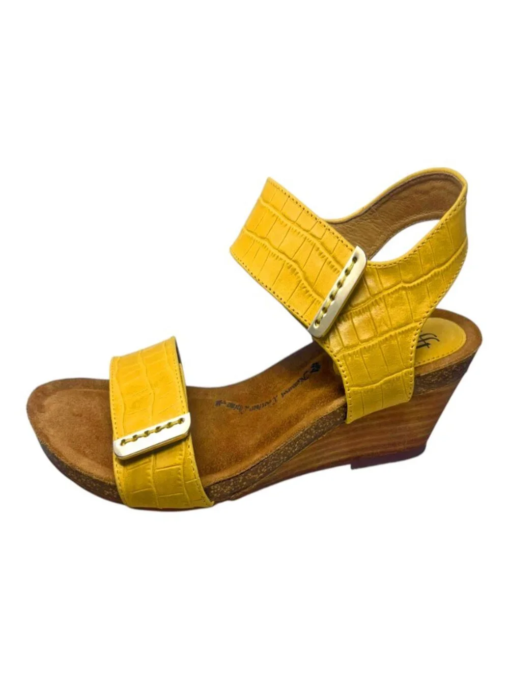 Sofft Verdi Yellow Full Grain Embossed‎ Leather Wedge Sandal